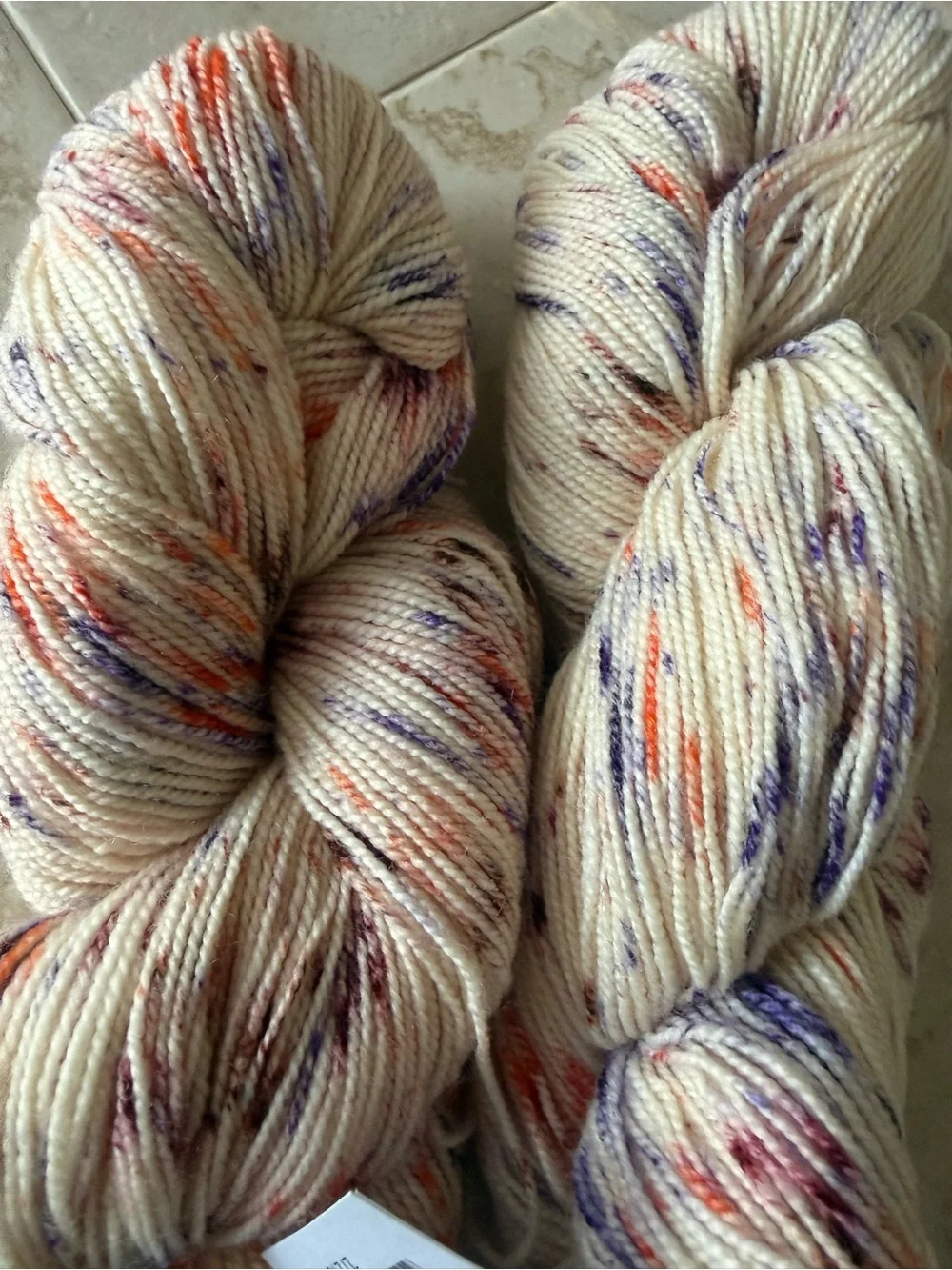 Hawthorne Fingering Weight Yarn - Jupiter Speckle (Cream with Orange & Purple)